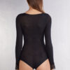 Body de manga comprida em modal ultraleve com caxemira e renda Body de manga comprida em modal ultraleve com caxemira e renda