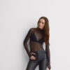 Body de tule com gola alta