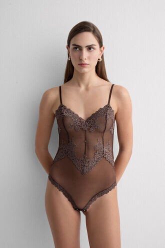 Body de tule e Lace Bodysuit de renda Pretty Flowers