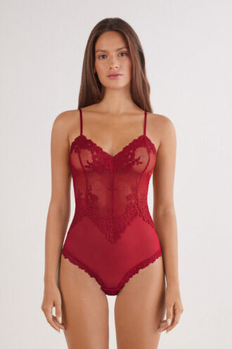 Body de tule e Lace Bodysuit de renda Pretty Flowers