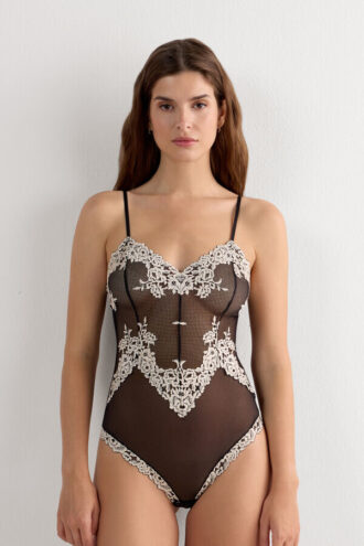 Body de tule e Lace Bodysuit Pretty Flowers