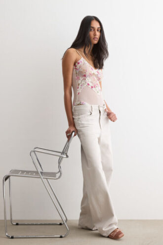 Body em tule e Lace Bodysuit com estampado Pretty Flowers