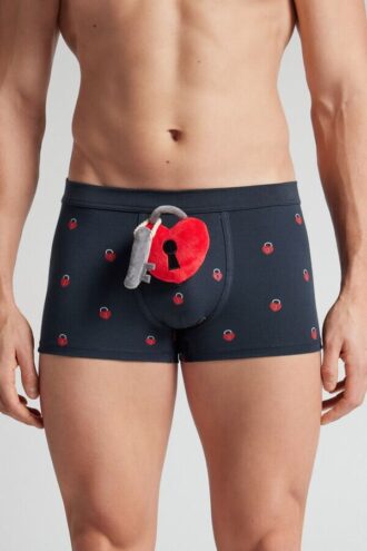 Brinquedo de pelúcia com coração em forma de cadeado Cuecas boxer em algodão superior