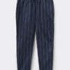 Calças compridas em tecido de algodão azul com riscas brancas Calças compridas em tecido de algodão azul com riscas brancas
