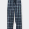 Calças compridas em tecido xadrez denim Calças compridas em tecido xadrez denim