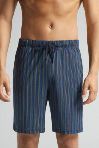 Calções de algodão com estampado às riscas
