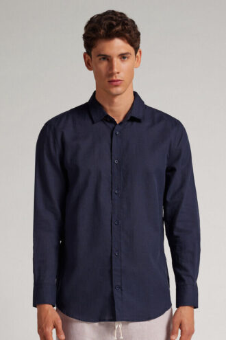 Camisa de linho e algodão