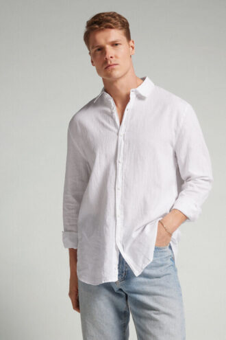 Camisa de linho e algodão