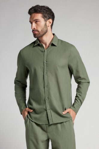 Camisa de linho e algodão