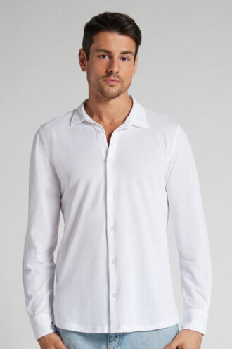 Camisa em piqué de algodão