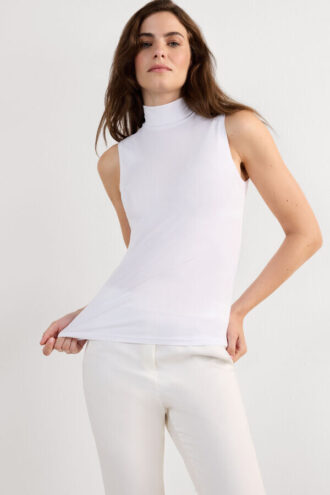 Camisa sem mangas com gola alta em micromodal