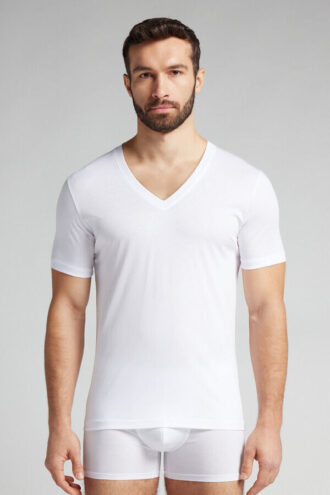 Camiseta com decote em V em algodão mercerizado premium
