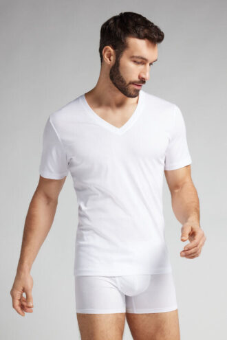 Camiseta com decote em V em algodão mercerizado premium