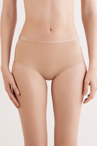 Cueca de cintura alta em microfibra e renda