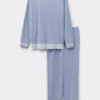 Pijama comprido com acabamento em renda em modal