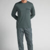 Pijama comprido em algodão mercerizado premium e tecido com estampado às riscas Pijama comprido em algodão mercerizado premium e tecido com estampado às riscas