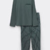 Pijama comprido em algodão mercerizado premium e tecido com estampado às riscas Pijama comprido em algodão mercerizado premium e tecido com estampado às riscas