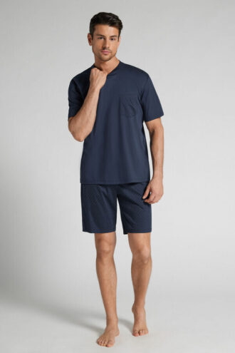 Pijama curto em algodão mercerizado premium com estampado de pontos Pijama curto em algodão mercerizado premium com estampado de pontos