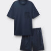 Pijama curto em algodão mercerizado premium com estampado de pontos Pijama curto em algodão mercerizado premium com estampado de pontos