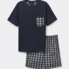 Pijama curto em tecido xadrez e algodão