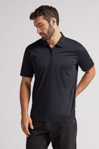 Polo de manga curta com fecho em algodão mercerizado premium