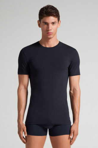 T-shirt em algodão superior elástico
