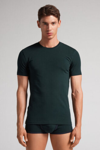 T-shirt em algodão superior elástico