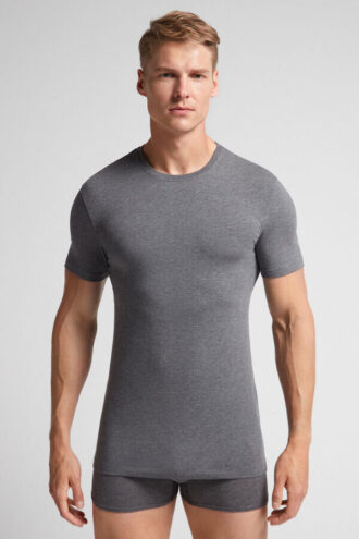T-shirt em algodão superior elástico