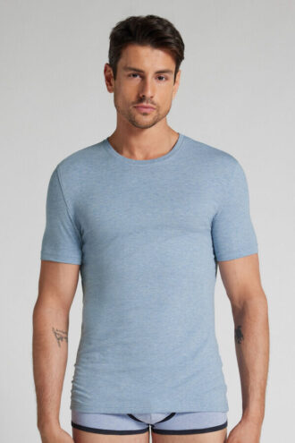 T-shirt em algodão superior elástico