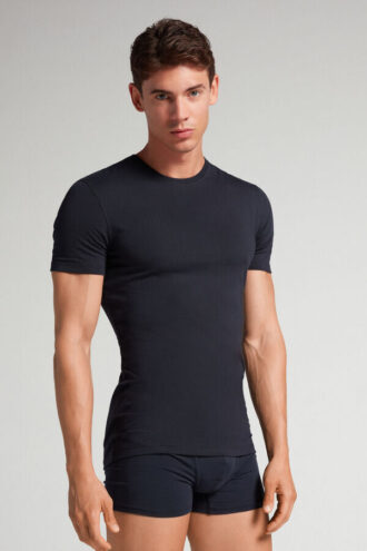 T-shirt em algodão superior elástico