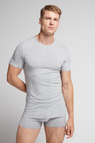 T-shirt em algodão superior elástico