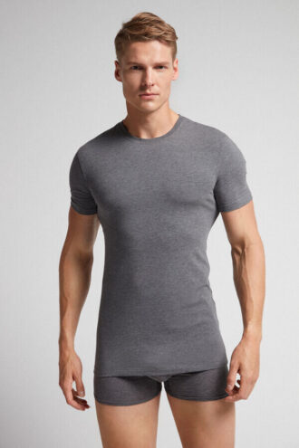 T-shirt em algodão superior elástico