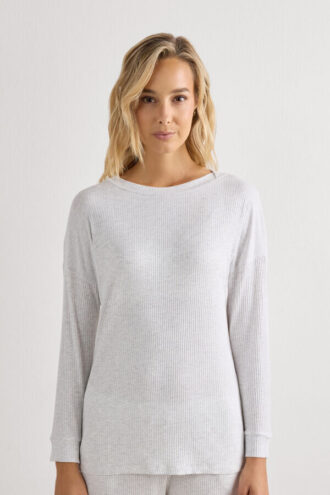 Top modal de manga comprida com decote barco Comfort Chic
